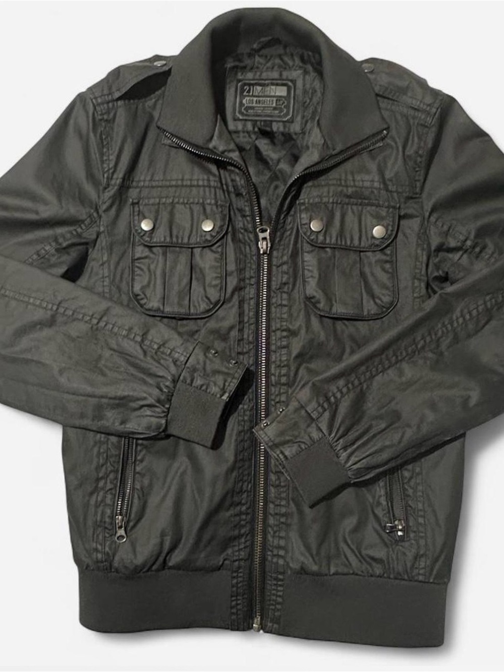 21men Black Men's Bomber Jacket with Snap Flap Pockets
